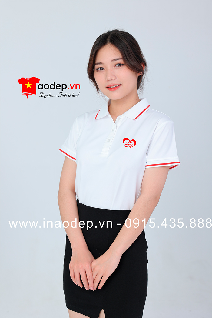 May áo phông màu trắng kỉ niệm 30 năm | May ao phong dong phuc