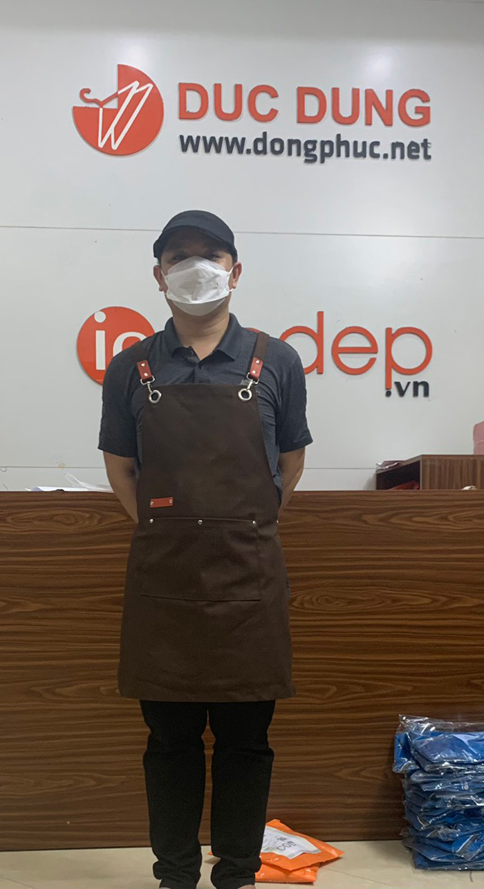 May tạp dề dáng dài màu nâu | May tap de dong phuc