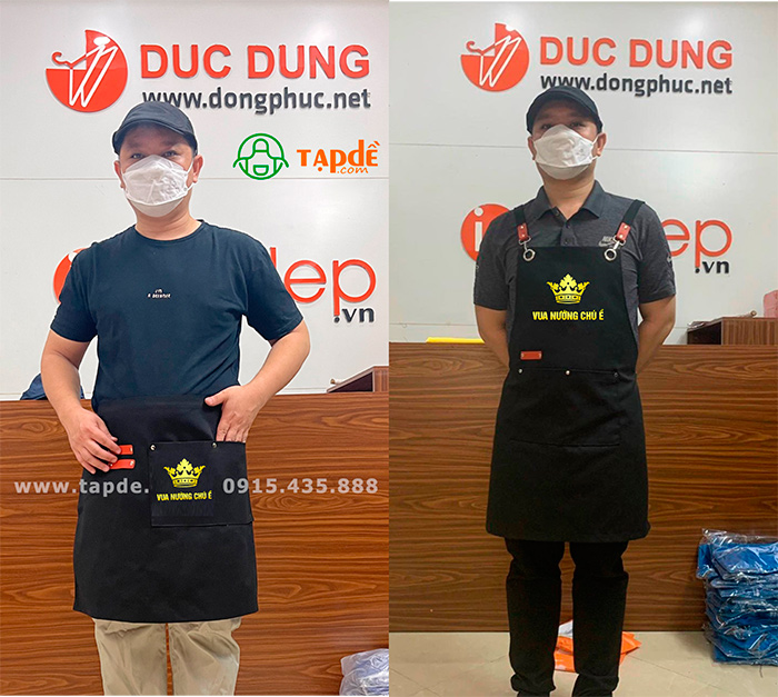 May tạp dề màu đen Quán Vua Nướng Chú Ề | May tap de dong phuc