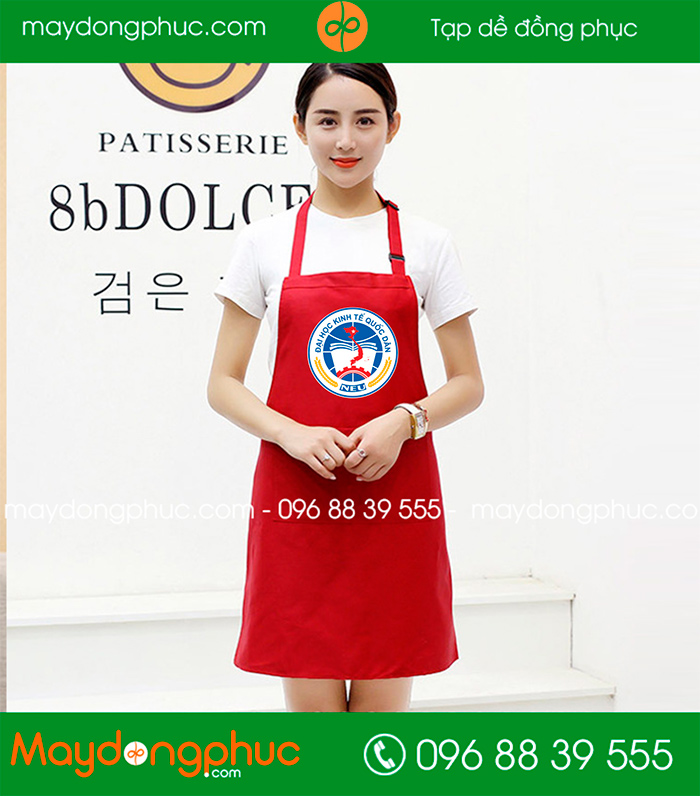 May tạp dề màu đỏ Trường Đại học kinh tế Quốc dân | May tap de dong phuc