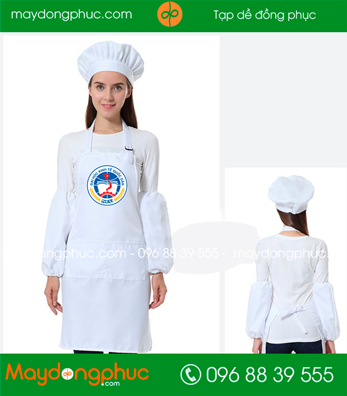 May tạp dề màu trắng Trường Đại học kinh tế Quốc dân | May tap de dong phuc