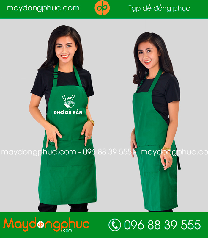 May tạp dề màu xanh lá cây Quán Phở gà bán | May tap de dong phuc