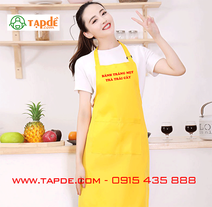 May tạp dề Quán bánh tráng mẹt trà trái cây | May tap de dong phuc
