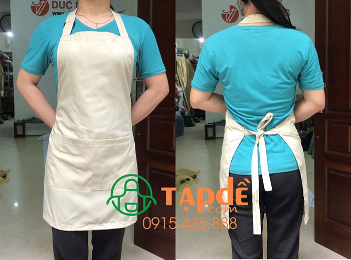 May tạp dề đồng phục dáng dài màu kem | May tap de dong phuc
