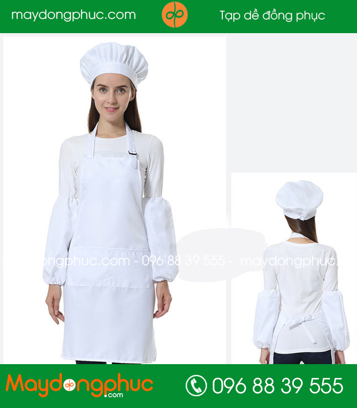 Tạp dề màu trắng mũ đầu bếp | Tap de may san