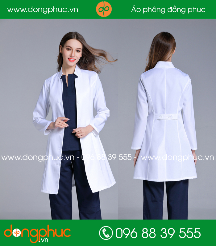 Áo blouse đồng phục y tá - Bác sĩ màu trắng quần tím than