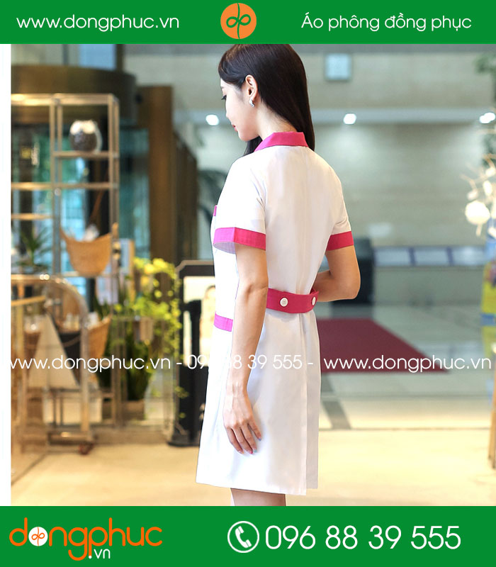 Áo blouse đồng phục y tá - Bác sĩ màu trắng cổ hồng