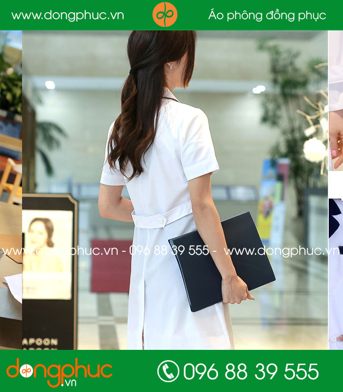 Áo blouse đồng phục y tá - Bác sĩ màu trắng viền hồng