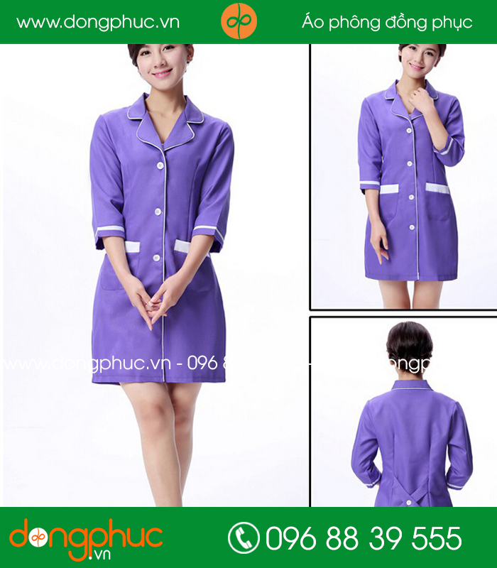 Áo blouse đồng phục y tá - Bác sĩ màu tím viền trắng