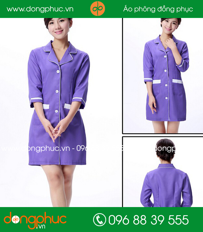 Áo blouse đồng phục y tá - Bác sĩ màu tím viền trắng