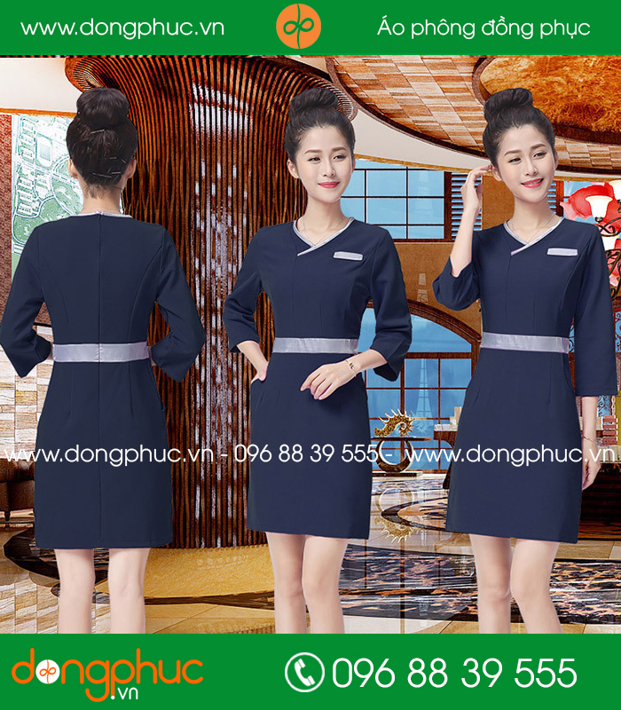 Quần áo đồng phục spa màu tím than đai ghi